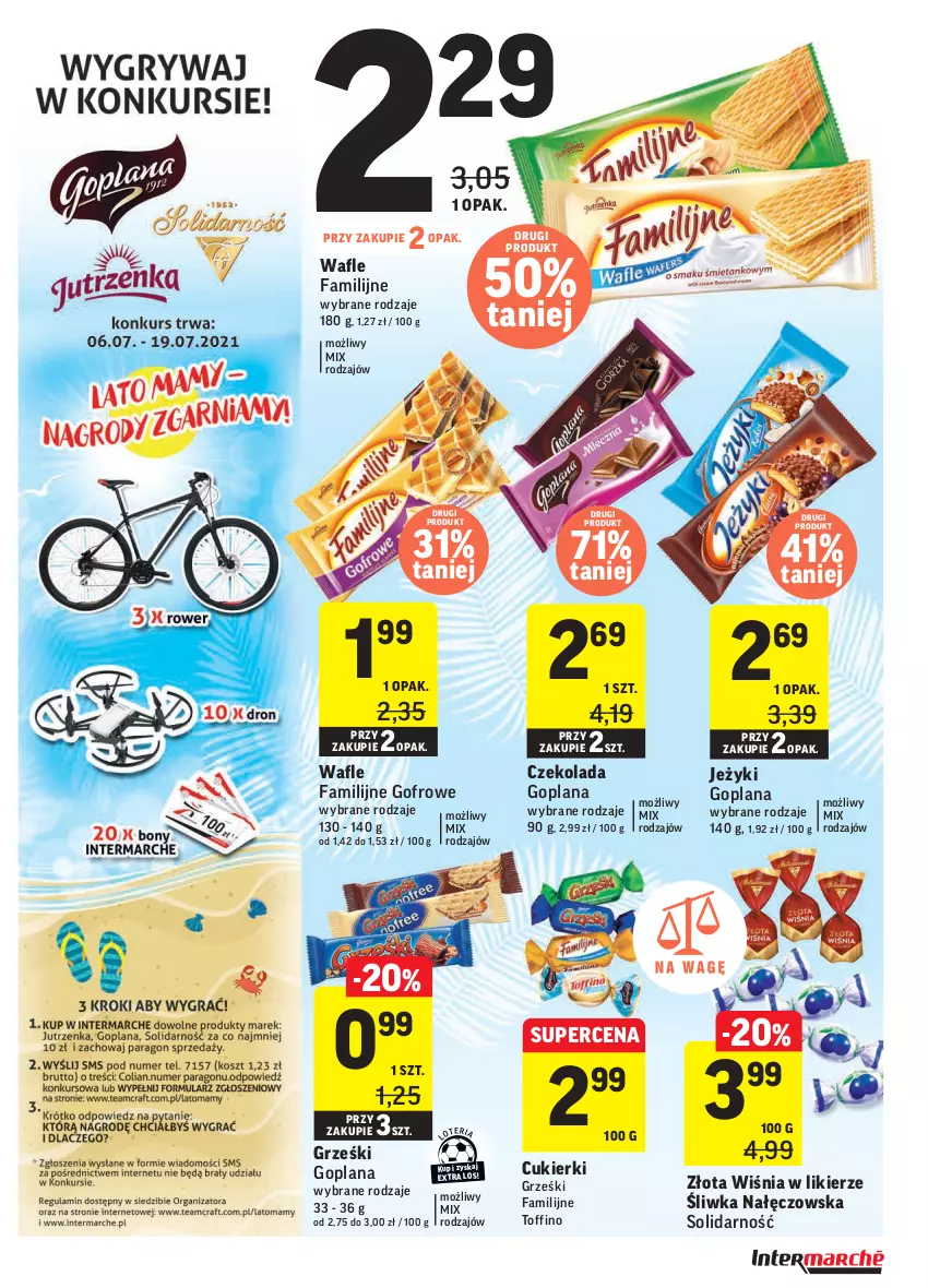 Gazetka promocyjna Intermarche - Gazetka promocyjna - ważna 06.07 do 12.07.2021 - strona 23 - produkty: Cukier, Cukierki, Czekolada, Fa, Goplana, Grześki, Jeżyki, LANA, Likier, Toffino, Wafle