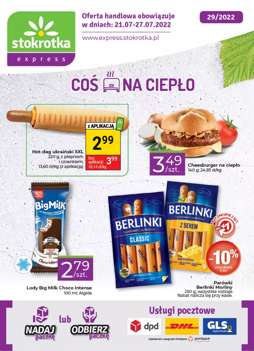 Gazetka promocyjna Stokrotka - Stokrotka Express - ważna 21.07 do 27.07.2022 - strona 1 - produkty: Big Milk, Burger, Lody, Morliny, Pieprz