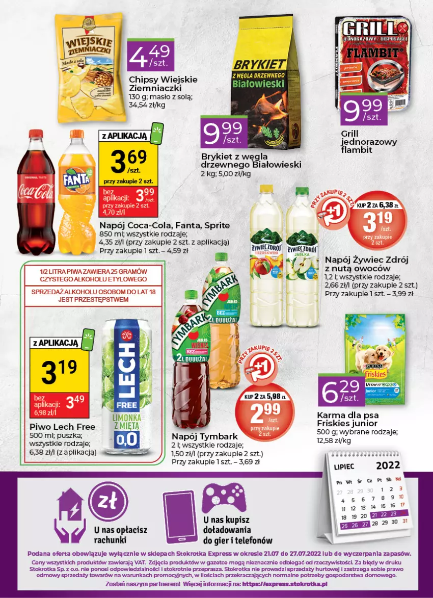 Gazetka promocyjna Stokrotka - Stokrotka Express - ważna 21.07 do 27.07.2022 - strona 4 - produkty: Chipsy, Coca-Cola, Fa, Fanta, Friskies, Gra, Grill, Masło, Napój, Piec, Piwa, Piwo, Sprite, Telefon, Tymbark