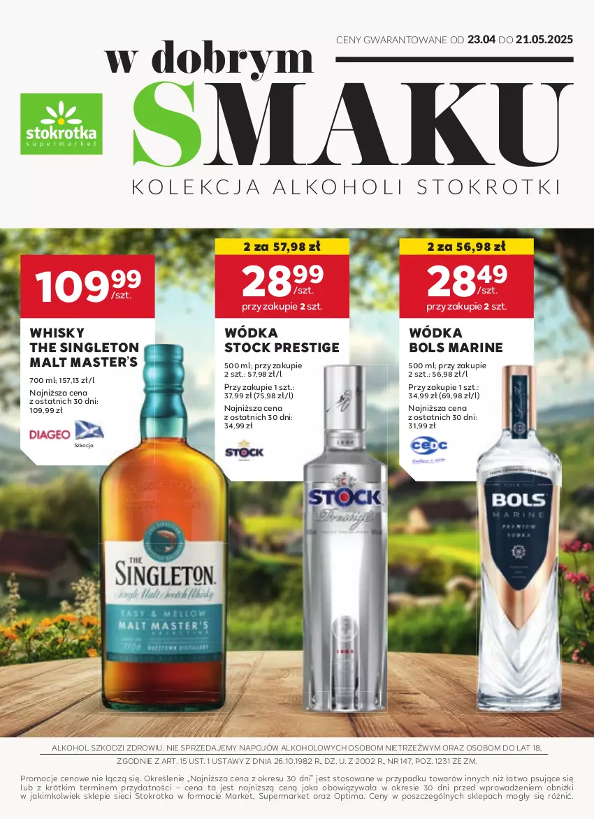 Gazetka promocyjna Stokrotka - W dobrym Smaku - ważna 23.04 do 21.05.2025 - strona 1 - produkty: Bols, Koc, Optima, Stock, Whisky, Wódka