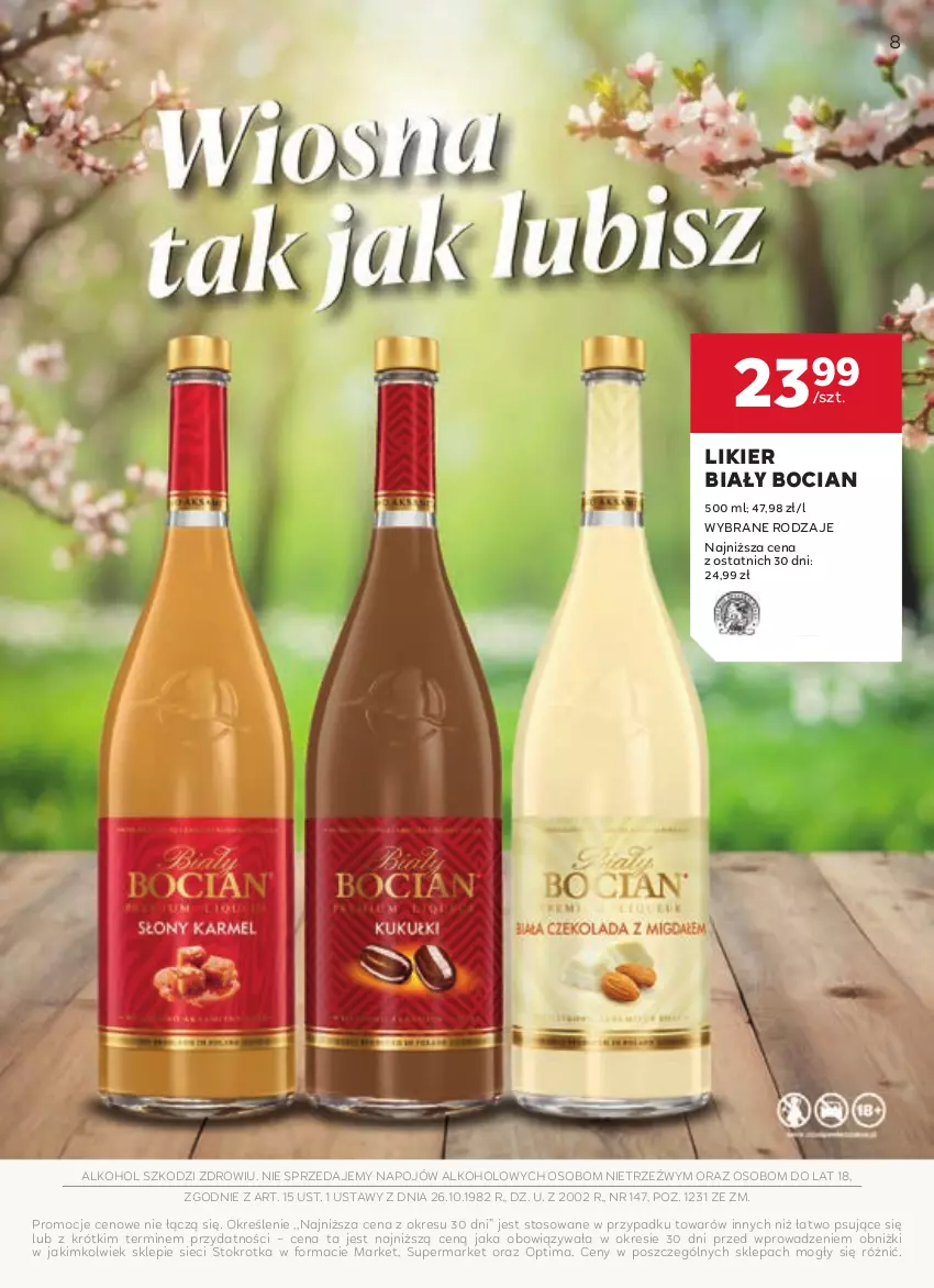 Gazetka promocyjna Stokrotka - W dobrym Smaku - ważna 23.04 do 21.05.2025 - strona 8 - produkty: Biały Bocian, Likier, Optima