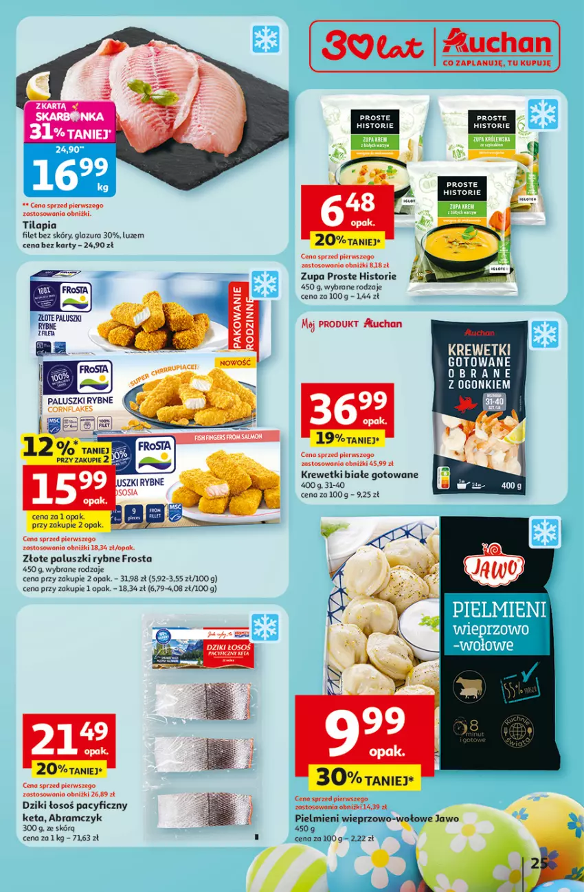 Gazetka promocyjna Auchan - Gazetka 30 Lat Hipermarket Auchan - ważna 12.03 do 18.03.2026 - strona 25 - produkty: Frosta, Glazura, Krewetki, Lazur, Paluszki rybne, Tilapia, Zupa