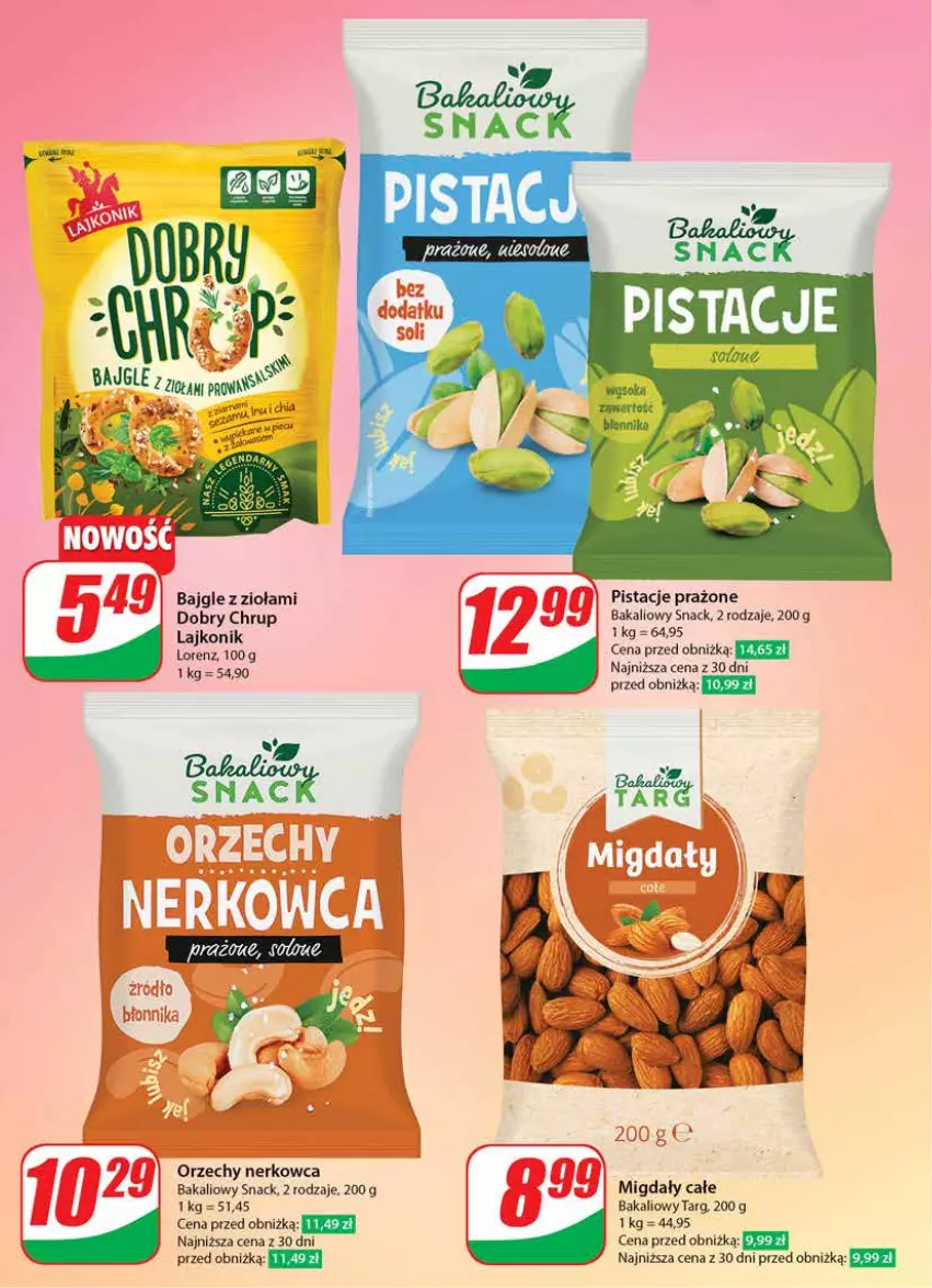 Gazetka promocyjna Dino - Gazetka 36 / 2024 - ważna 04.09 do 10.09.2024 - strona 40 - produkty: Bajgle, Chia, Lajkonik, Lorenz, Migdały, Pistacje