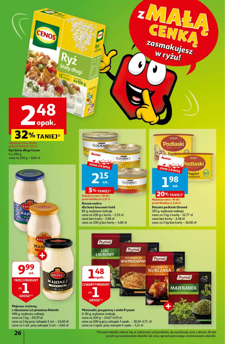 Gazetka promocyjna Auchan - Gazetka z MAŁĄ CENKĄ dźwigniesz więcej! Hipermarket Auchan - ważna 29.02 do 06.03.2024 - strona 26 - produkty: Cenos, Chrzan, Gourmet Gold, Majonez, Pasztet, Podlaski, Prymat, Przyprawy, Przyprawy i zioła, Ryż, Ryż biały