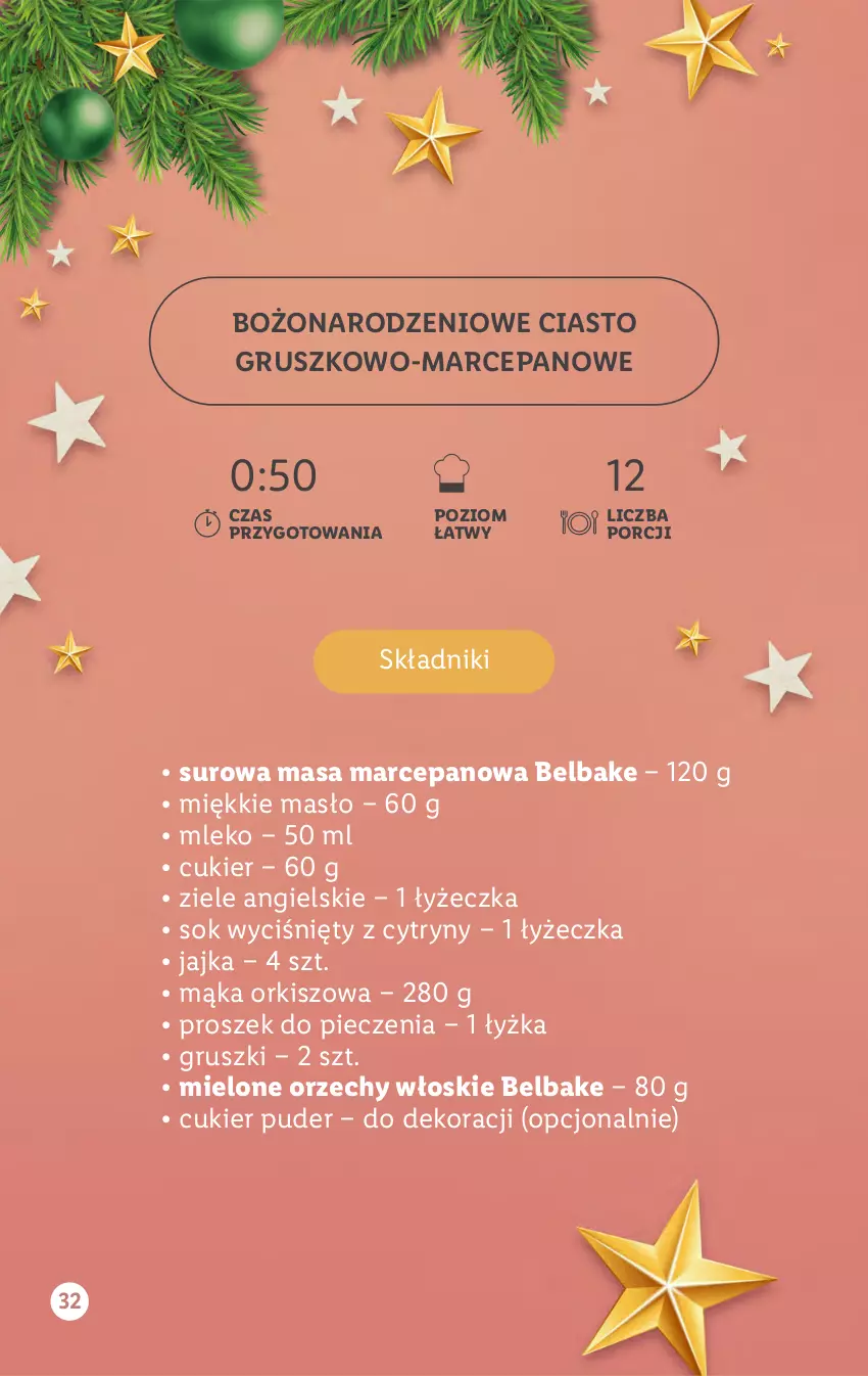 Gazetka promocyjna Lidl - KATALOG BELBAKE FAVORINA - ważna 14.11 do 24.12.2022 - strona 32 - produkty: Cukier, Cukier puder, Cytryny, Gruszki, Mąka, Masło, Mleko, Orzechy włoskie, Piec, Por, Proszek do pieczenia, Puder, Sok, Ziele angielskie