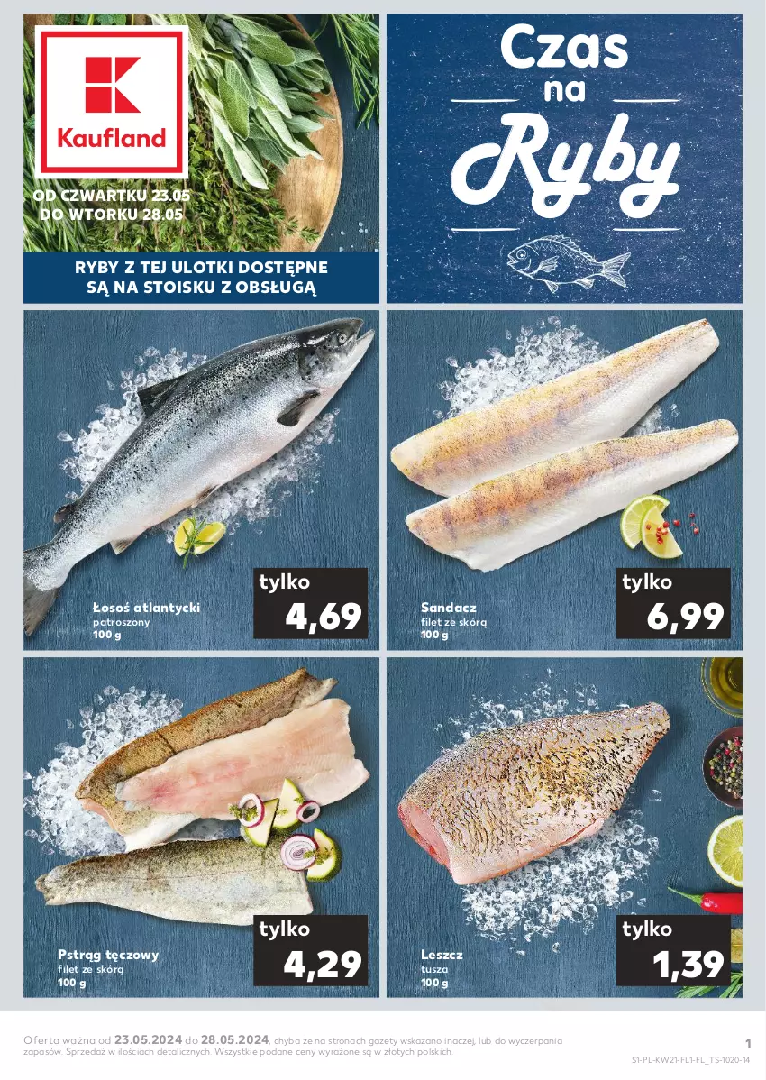 Gazetka promocyjna Kaufland - Mocny Start - ważna 23.05 do 28.05.2024 - strona 1 - produkty: Pstrąg, Pstrąg tęczowy, Sandacz, Sandacz filet, Tusz