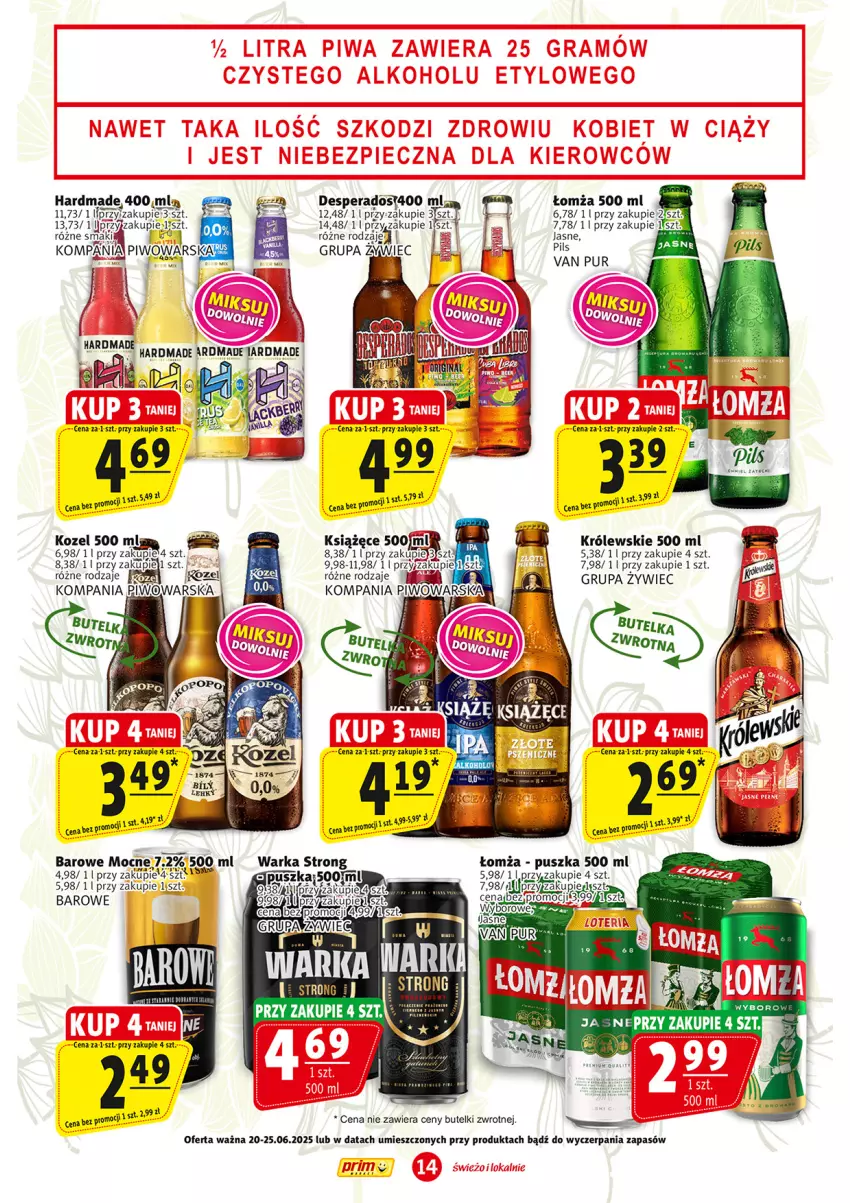 Gazetka promocyjna Prim Market - ważna 20.06 do 25.06.2025 - strona 14 - produkty: Desperados, Kozel, Królewski, Książęce, LG, Piwo, Pur, Warka