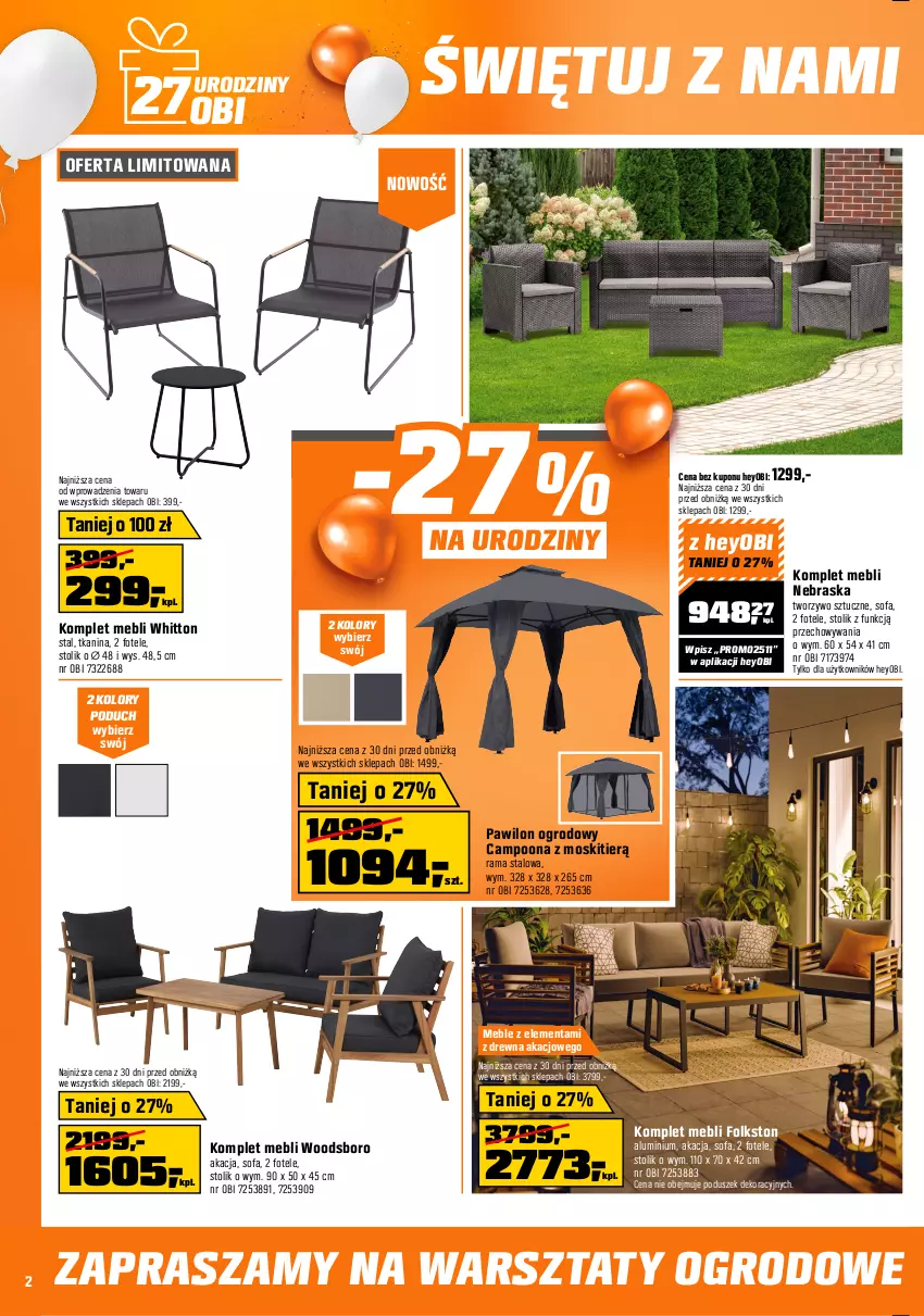 Gazetka promocyjna Obi - Gazetka OBI - ważna 18.06 do 08.07.2025 - strona 2 - produkty: Fa, Fotel, Grill, Grill gazowy, Meble, Parasol, Pokrowiec, Rama, Sofa, Sok, Stół, Stolik, Termometr