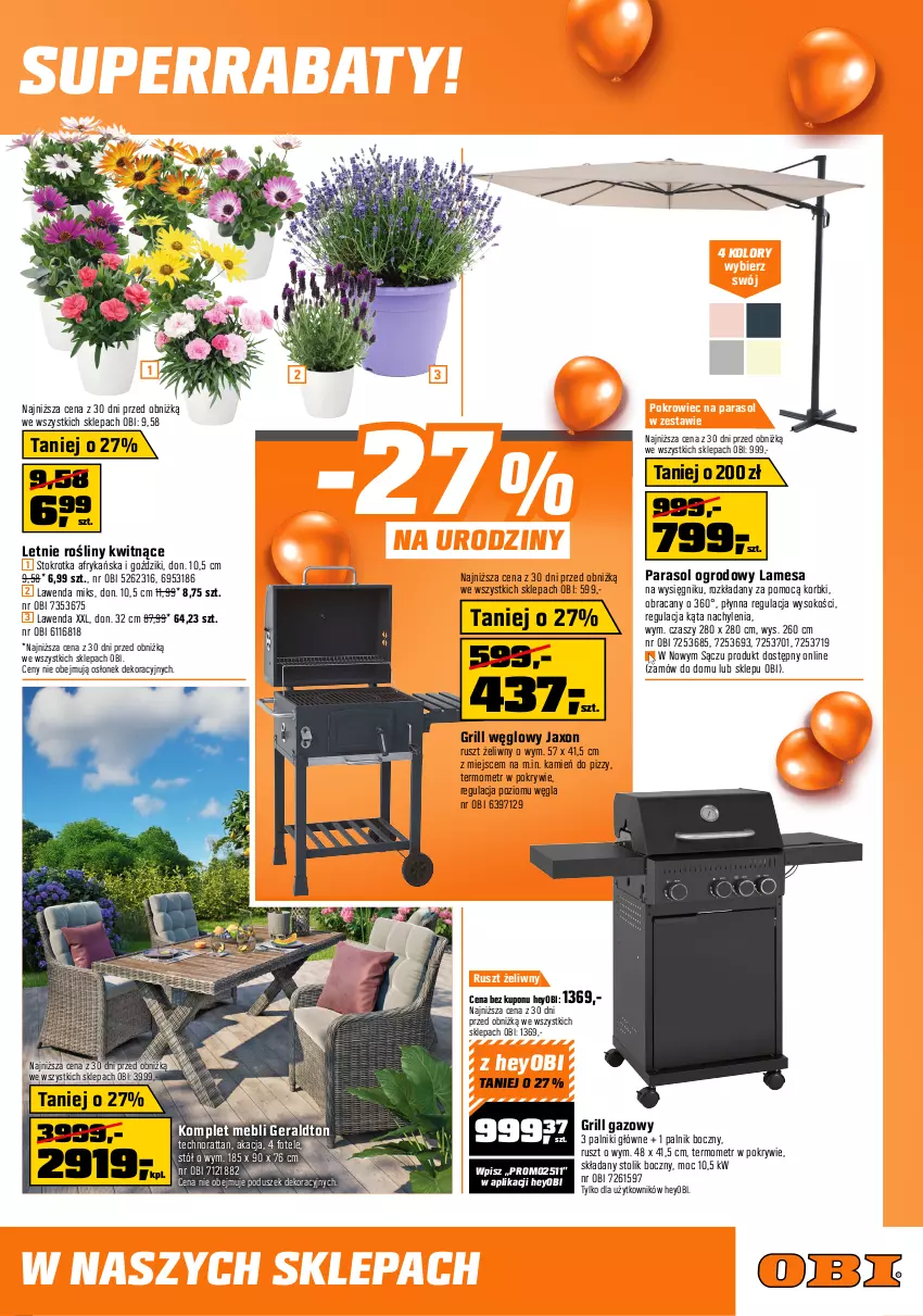 Gazetka promocyjna Obi - Gazetka OBI - ważna 18.06 do 08.07.2025 - strona 3 - produkty: Fa, Fotel, Grill, Grill gazowy, Meble, Parasol, Pokrowiec, Rama, Sofa, Sok, Stół, Stolik, Termometr
