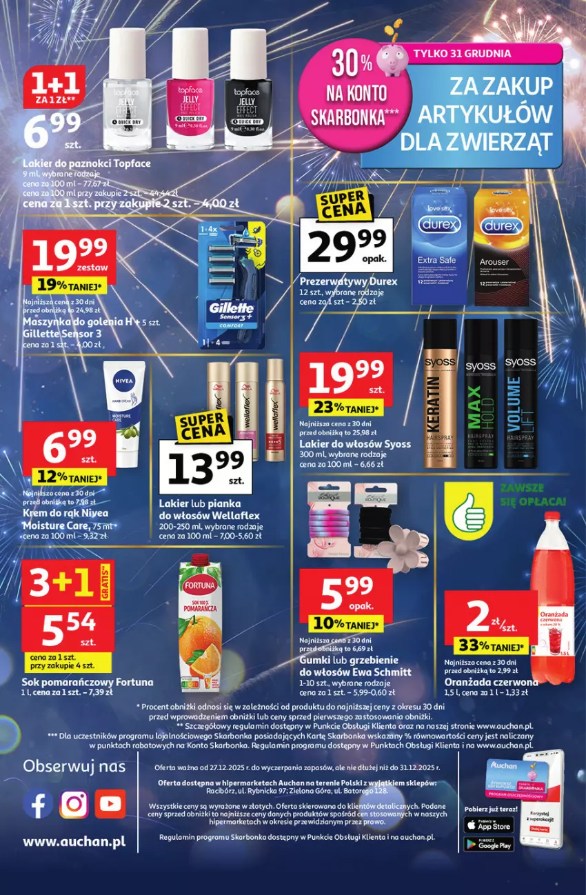 Gazetka promocyjna Auchan - Gazetka Sylwestrowe Okazje - ważna 27.12 do 31.12.2025 - strona 14 - produkty: Fa, Fortuna, Gra, Lakier, Lakier do włosów, Oranżada, Pianka do włosów, Ser, Sok, Sok pomarańczowy, Syoss, Tera, Wella