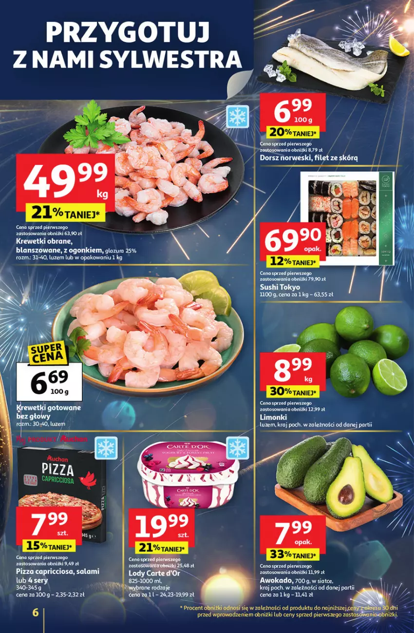 Gazetka promocyjna Auchan - Gazetka Sylwestrowe Okazje - ważna 27.12 do 31.12.2025 - strona 6 - produkty: Carte d'Or, Dorsz, Pizza, Ser, Sushi