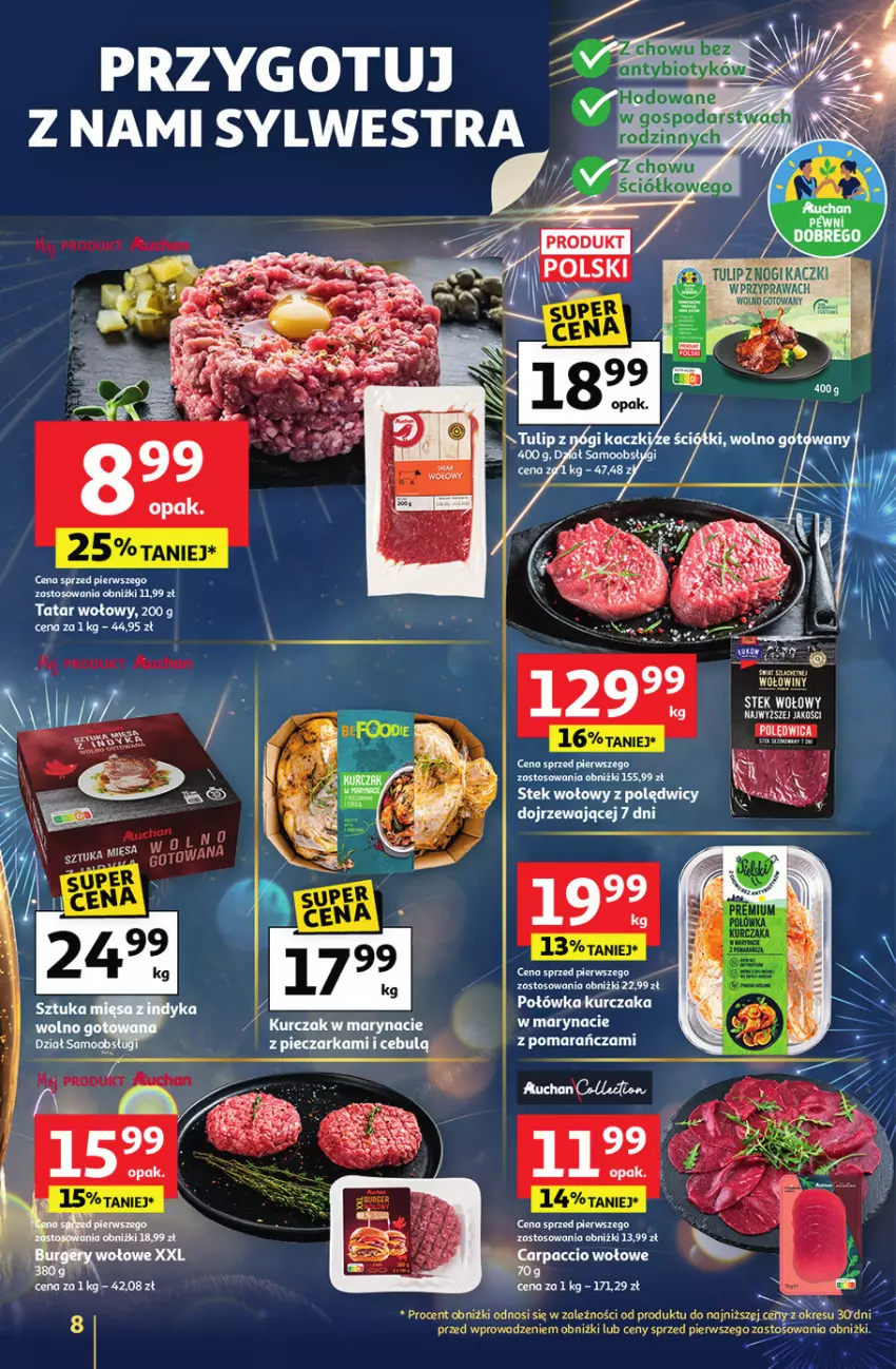 Gazetka promocyjna Auchan - Gazetka Sylwestrowe Okazje - ważna 27.12 do 31.12.2025 - strona 8 - produkty: Carpaccio, Kurczak, Polędwica, Stek, Stek wołowy, Tatar wołowy