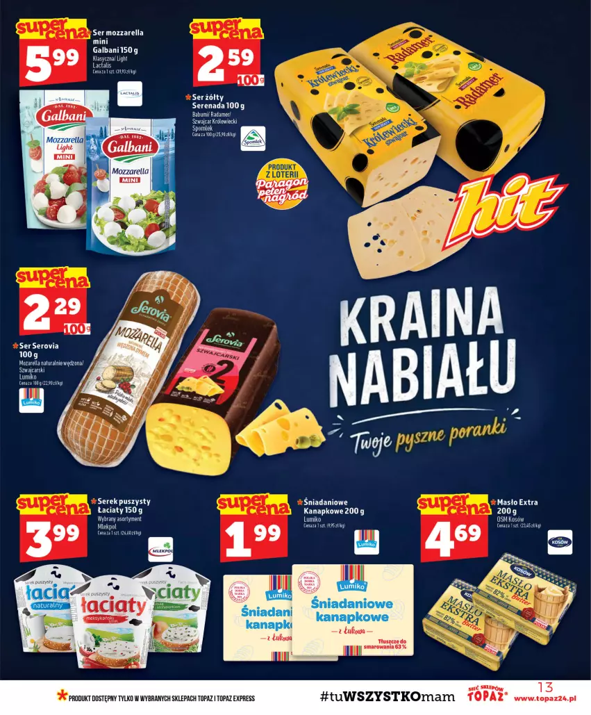 Gazetka promocyjna Topaz - Gazetka - ważna 17.09 do 23.09.2026 - strona 13 - produkty: Cars, Danio, Galbani, Masło, Radamer, Ser, Serek, Serek puszysty, Top