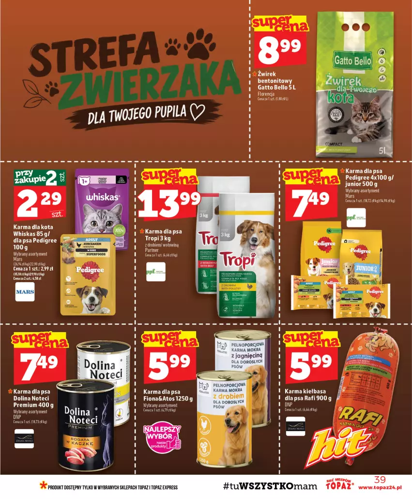 Gazetka promocyjna Topaz - Gazetka - ważna 17.09 do 23.09.2026 - strona 39 - produkty: Fa, Kiełbasa, Mars, Mokra karma, Pedigree, Por, Top, Whiskas