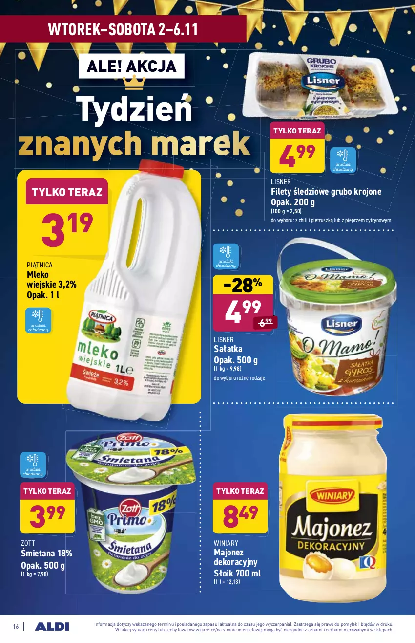 Gazetka promocyjna Aldi - ważna 02.11 do 06.11.2021 - strona 17 - produkty: Lisner, Majonez, Mleko, Piątnica, Pieprz, Sałat, Sałatka, Tera, Winiary, Zott