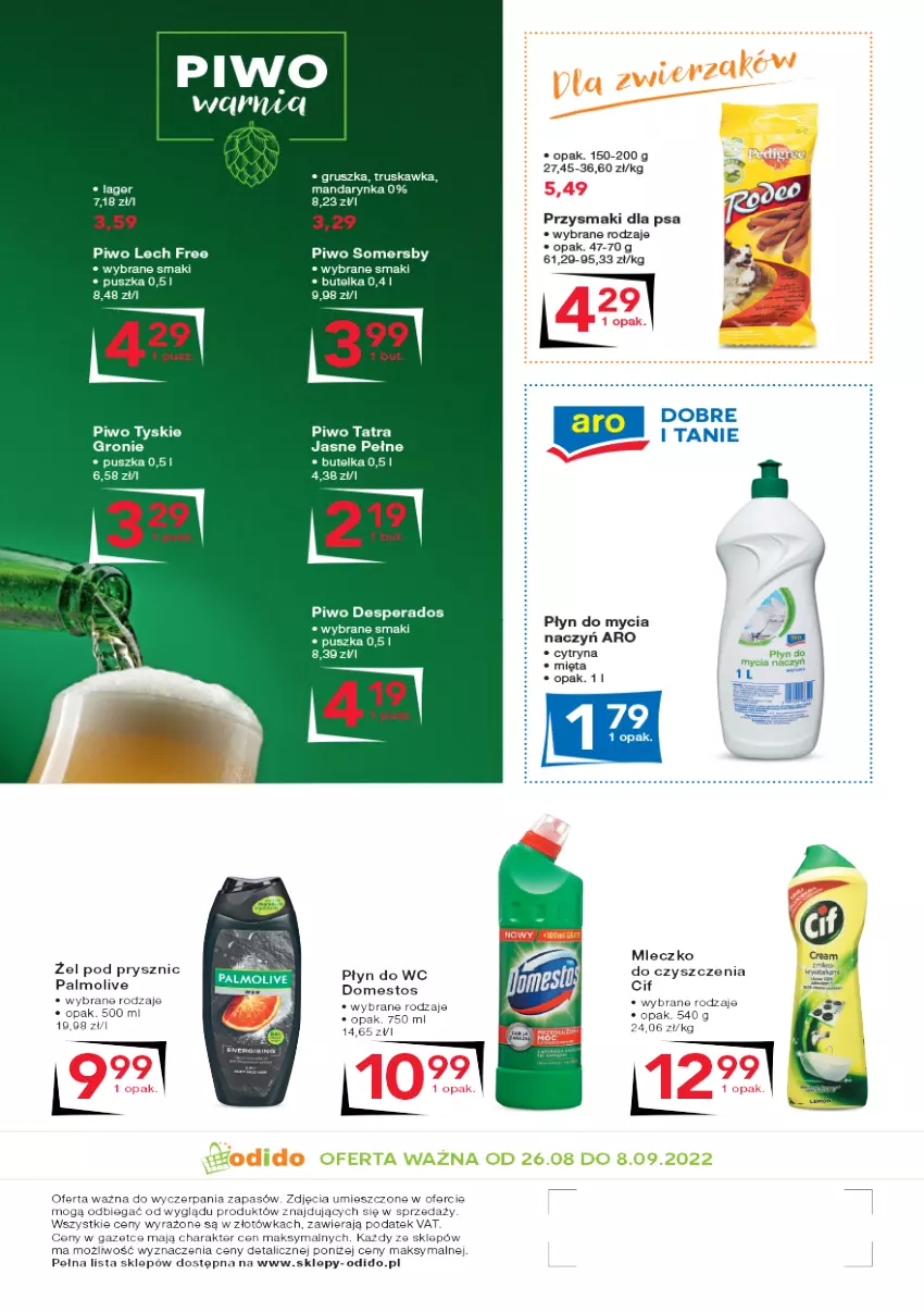 Gazetka promocyjna Odido - Super Oferty! - ważna 26.08 do 08.09.2022 - strona 8 - produkty: Cif, Desperados, Domestos, Mięta, Mleczko, Palmolive, Piwo, Płyn do mycia, Płyn do wc, Przysmaki, Somersby, Tatra, Tyskie