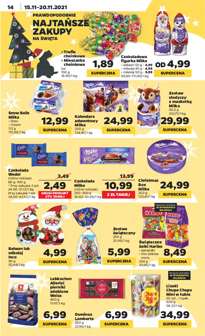 Gazetka promocyjna Netto - Gazetka spożywcza - ważna 15.11 do 20.11.2021 - strona 14 - produkty: Chupa Chups, Czekolada, Haribo, Kalendarz, Kalendarz adwentowy, Lizaki, Milka, Oreo, Piernik