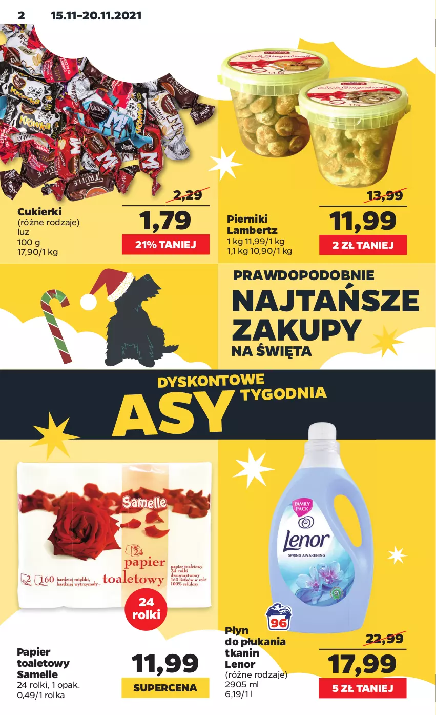 Gazetka promocyjna Netto - Gazetka spożywcza - ważna 15.11 do 20.11.2021 - strona 2 - produkty: Cukier, Cukierki, Lenor, Papier, Papier toaletowy, Piernik, Płyn do płukania, Rolki