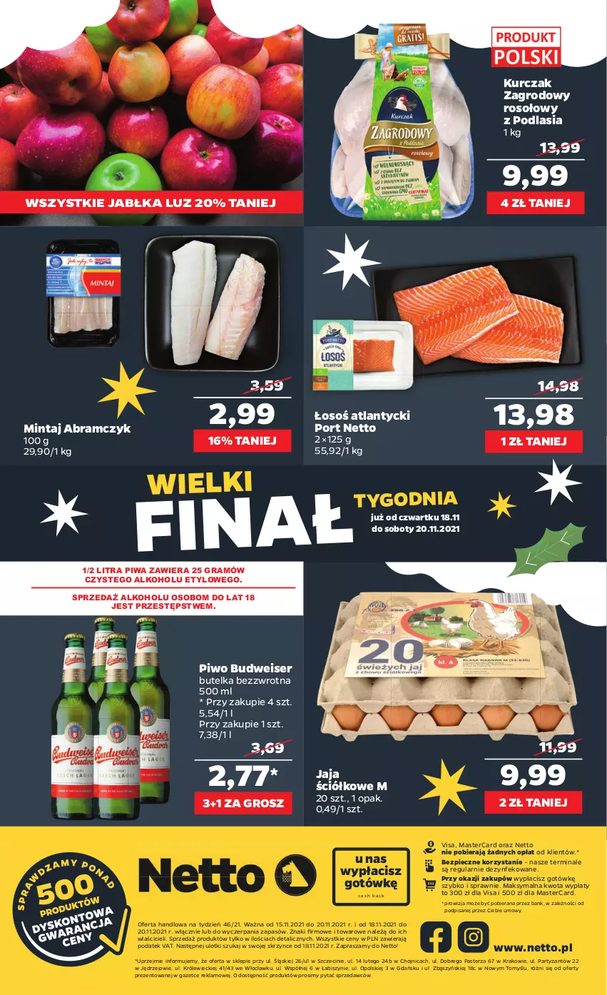 Gazetka promocyjna Netto - Gazetka spożywcza - ważna 15.11 do 20.11.2021 - strona 20 - produkty: Gra, Jabłka, Jaja, Kurczak, Mintaj, Piec, Piwa, Piwo, Por, Ser