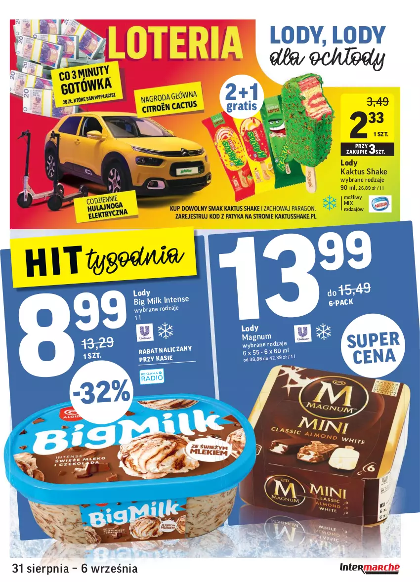 Gazetka promocyjna Intermarche - Gazetka promocyjna - ważna 31.08 do 06.09.2021 - strona 19 - produkty: Big Milk, Gra, Kaktus, Lody