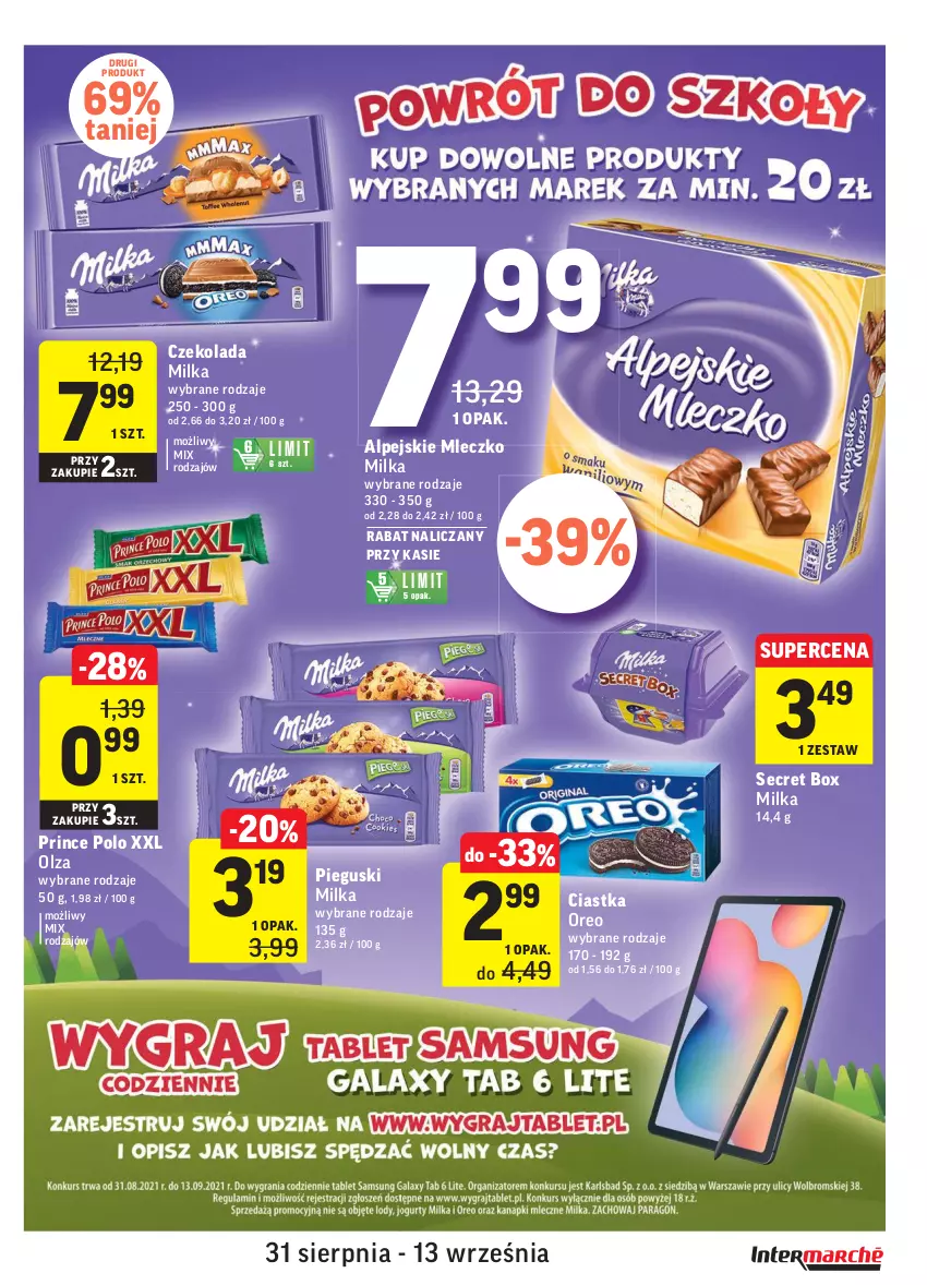 Gazetka promocyjna Intermarche - Gazetka promocyjna - ważna 31.08 do 06.09.2021 - strona 27 - produkty: Ciastka, Czekolada, Milka, Mleczko, Oreo, Prince Polo