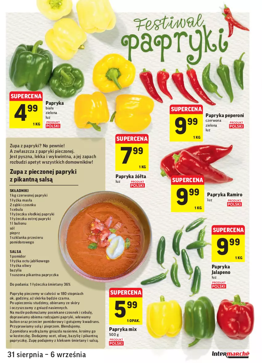 Gazetka promocyjna Intermarche - Gazetka promocyjna - ważna 31.08 do 06.09.2021 - strona 9 - produkty: Bazyl, Bazylia, Bulion, Cebula, Czosnek, Lion, Ocet, Papryka, Papryka biała, Papryka żółta, Piec, Pieprz, Salsa, Sól, Szklanka, Top, Zupa