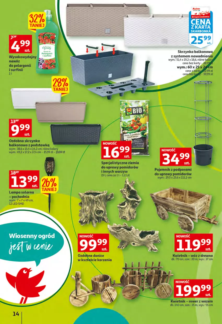 Gazetka promocyjna Auchan - Wiosenny ogród jest w cenie Hipermarkety - ważna 28.04 do 04.05.2022 - strona 14 - produkty: Kwietnik, Lampa, LG, Nawóz, Pojemnik, Por, Rower, Sok, Surf