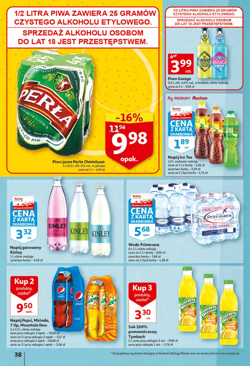 Gazetka promocyjna Auchan - Wiosenny ogród jest w cenie Hipermarkety - ważna 28.04 do 04.05.2022 - strona 38 - produkty: Gra, Ice tea, Mars, Mirinda, Napój, Napój gazowany, Pepsi, Perła, Piwa, Piwo, Piwo jasne, Prima, Primavera, Sok, Tymbark, Woda