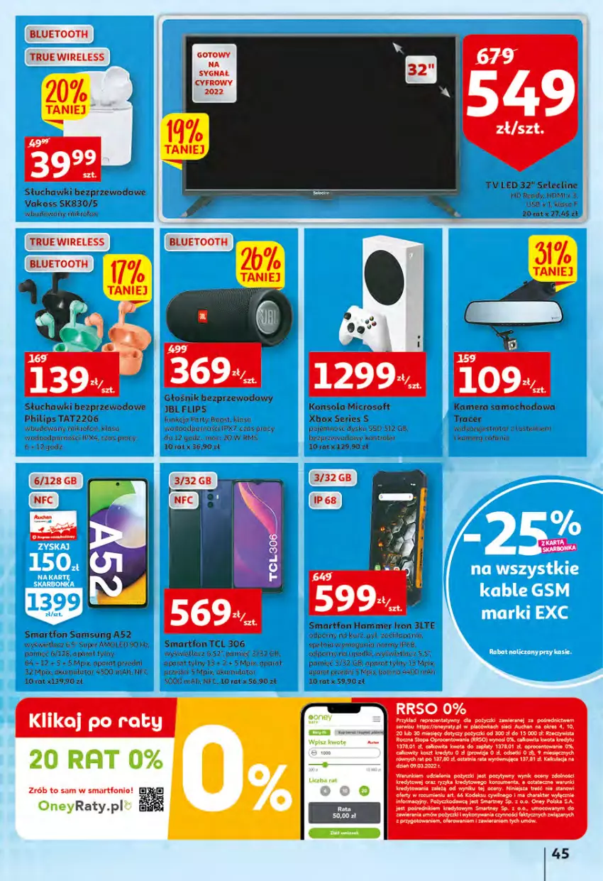 Gazetka promocyjna Auchan - Wiosenny ogród jest w cenie Hipermarkety - ważna 28.04 do 04.05.2022 - strona 45 - produkty: Acer, Akumulator, Clin, Głośnik, HD ready, HP, JBL, Kamera, Konsola, Kontroler, Kosz, Philips, Por, Samsung, Ser, Słuchawki, Słuchawki bezprzewodowe, Smartfon, Syfon, Tera, Top, Xbox