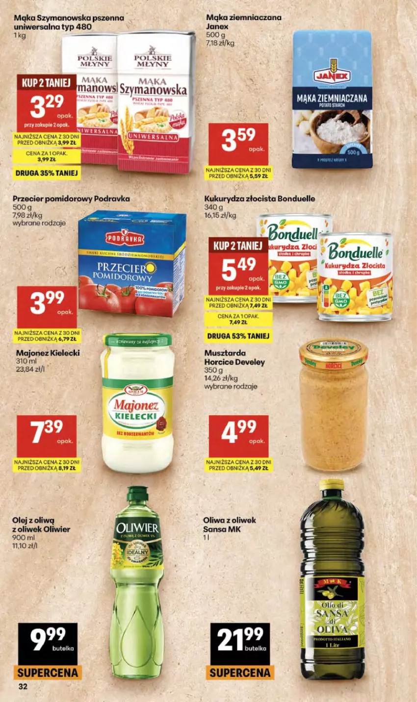 Gazetka promocyjna Delikatesy Centrum - Franczyza DC34 Czwartek - ważna 20.08 do 26.08.2026 - strona 32 - produkty: Bonduelle, Fa, Kukurydza, Majonez, Mąka, Mus, Musztarda, Olej, Oliwa z oliwek, Podravka, Ser