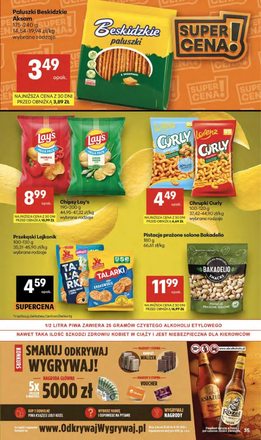 Gazetka promocyjna Delikatesy Centrum - Franczyza DC34 Czwartek - ważna 20.08 do 26.08.2026 - strona 35 - produkty: Aksam, Beskidzki, Chipsy, Gry, Lajkonik, Pistacje, Rum