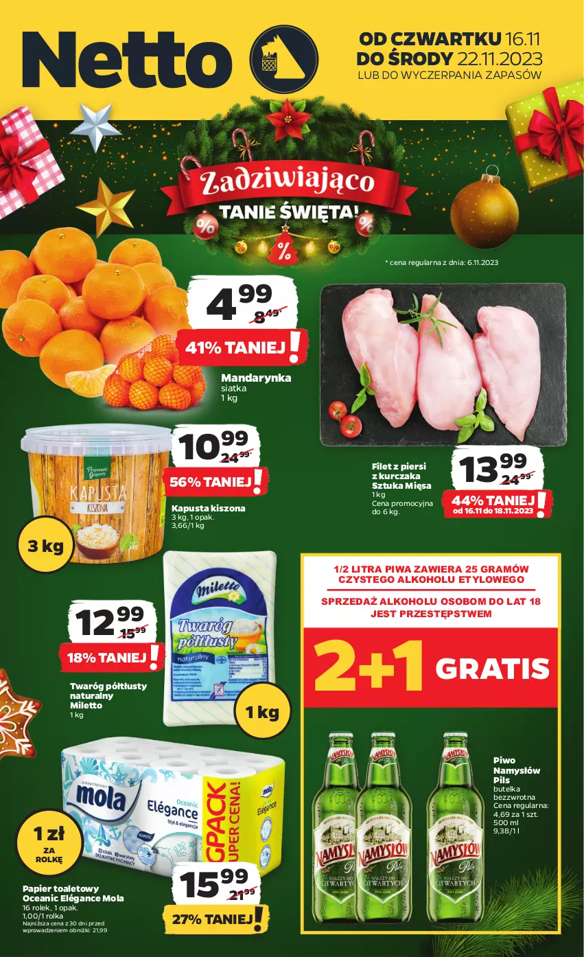 Gazetka promocyjna Netto - Artykuły spożywcze - ważna 16.11 do 22.11.2023 - strona 1 - produkty: Gra, Kurczak, Mola, Namysłów, Papier, Papier toaletowy, Piwa, Piwo, Siatka, Twaróg, Twaróg półtłusty