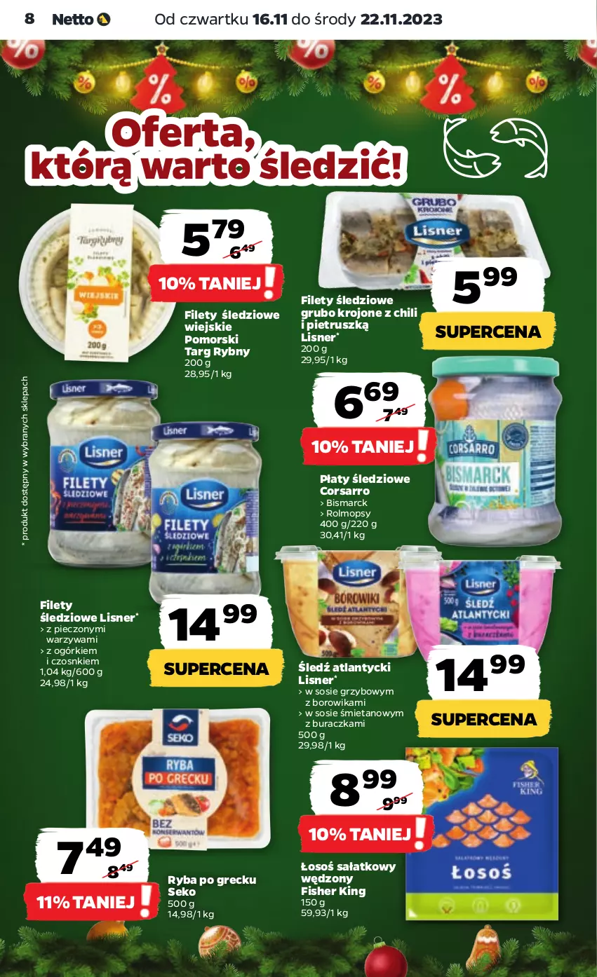 Gazetka promocyjna Netto - Artykuły spożywcze - ważna 16.11 do 22.11.2023 - strona 8 - produkty: Lisner, Mop, Piec, Płaty śledziowe, Ryba, Ryba po grecku, Sałat, SEKO, Sos, Warzywa