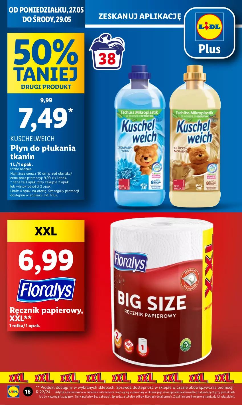 Gazetka promocyjna Lidl - GAZETKA - ważna 27.05 do 29.05.2024 - strona 16 - produkty: Papier, Płyn do płukania, Ręcznik