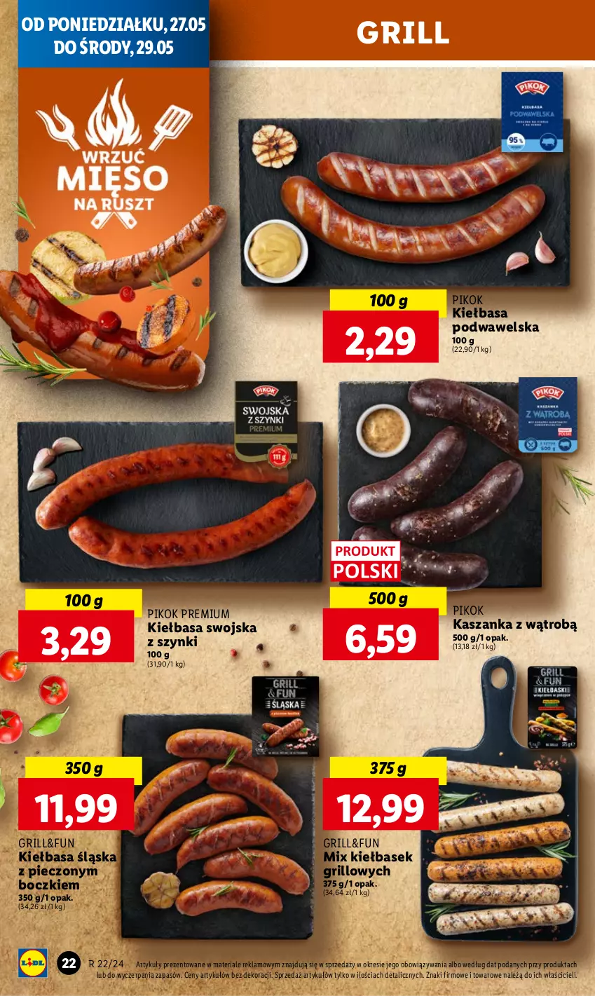 Gazetka promocyjna Lidl - GAZETKA - ważna 27.05 do 29.05.2024 - strona 24 - produkty: Grill, Kasza, Kaszanka, Kiełbasa, Kiełbasa podwawelska, Kiełbasa śląska, Piec, PIKOK, Wawel