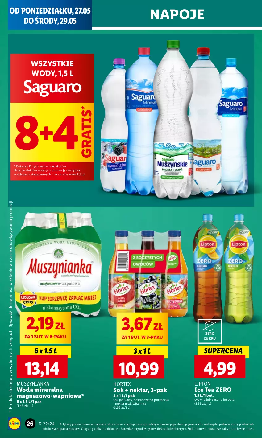 Gazetka promocyjna Lidl - GAZETKA - ważna 27.05 do 29.05.2024 - strona 28 - produkty: Gra, Herbata, Hortex, Ice tea, Lipton, Magnez, Mus, Muszynianka, Napoje, Nektar, Por, Sok, Sok jabłkowy, Woda, Woda mineralna