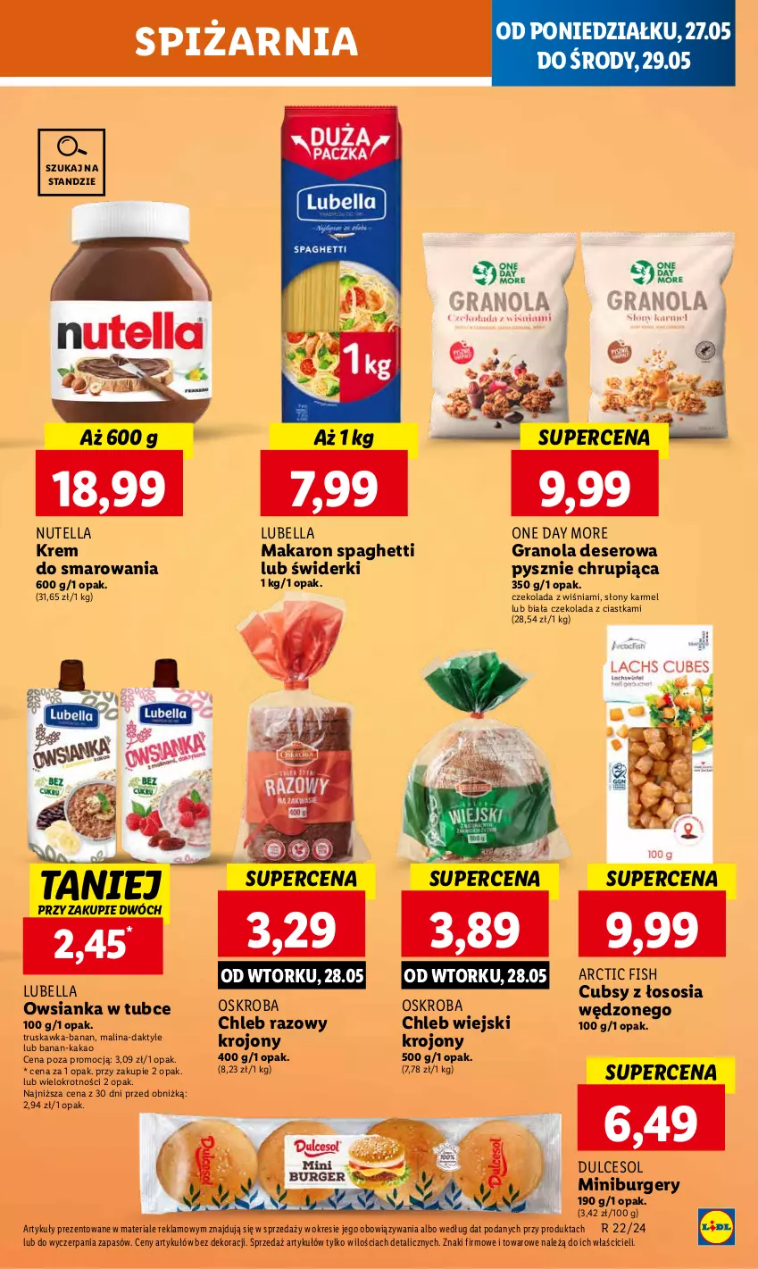 Gazetka promocyjna Lidl - GAZETKA - ważna 27.05 do 29.05.2024 - strona 53 - produkty: Bell, Bella, Burger, Chleb, Ciastka, Czekolada, Daktyle, Deser, Gra, Granola, Kakao, Lubella, Makaron, Nutella, Owsianka, Ser, Sos, Spaghetti