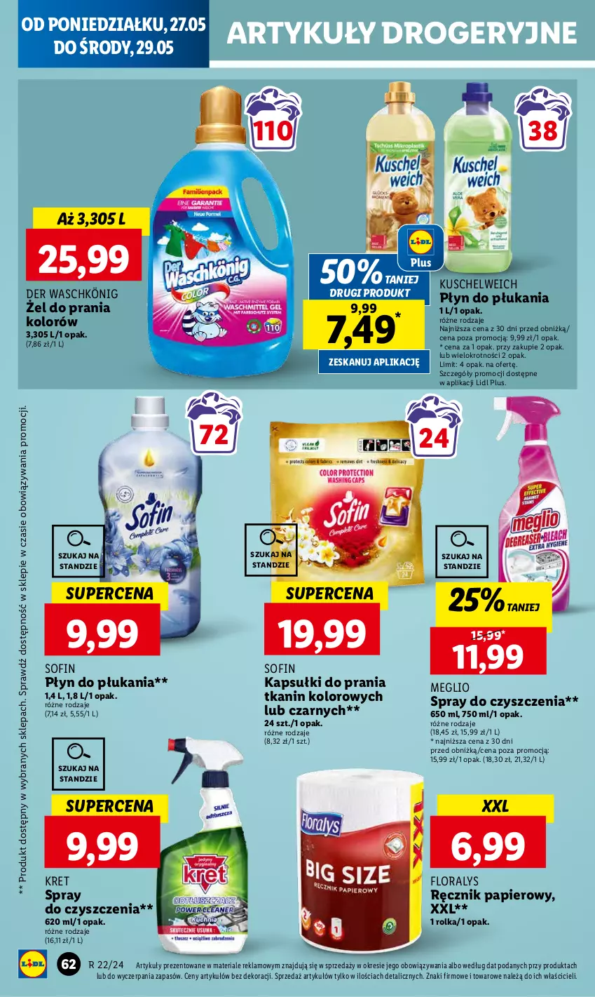 Gazetka promocyjna Lidl - GAZETKA - ważna 27.05 do 29.05.2024 - strona 68 - produkty: Flora, Kapsułki do prania, König, Kret, Papier, Płyn do płukania, Ręcznik, Spray do czyszczenia