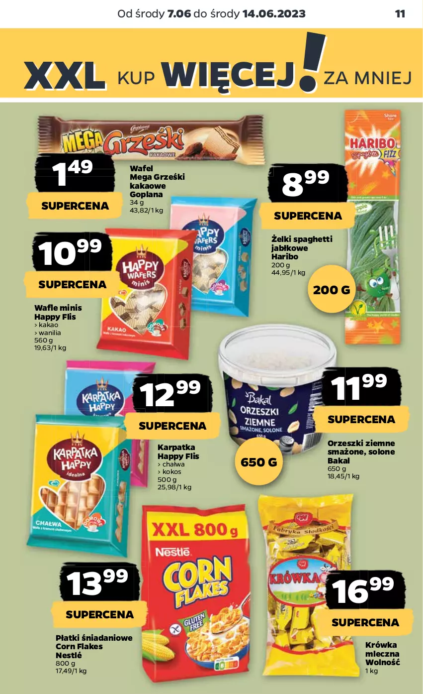 Gazetka promocyjna Netto - Artykuły spożywcze - ważna 07.06 do 14.06.2023 - strona 11 - produkty: Chałwa, Corn flakes, Danio, Goplana, Grześki, Haribo, Kakao, Karp, Kokos, LANA, Nestlé, Orzeszki, Orzeszki ziemne, Spaghetti, Wafle