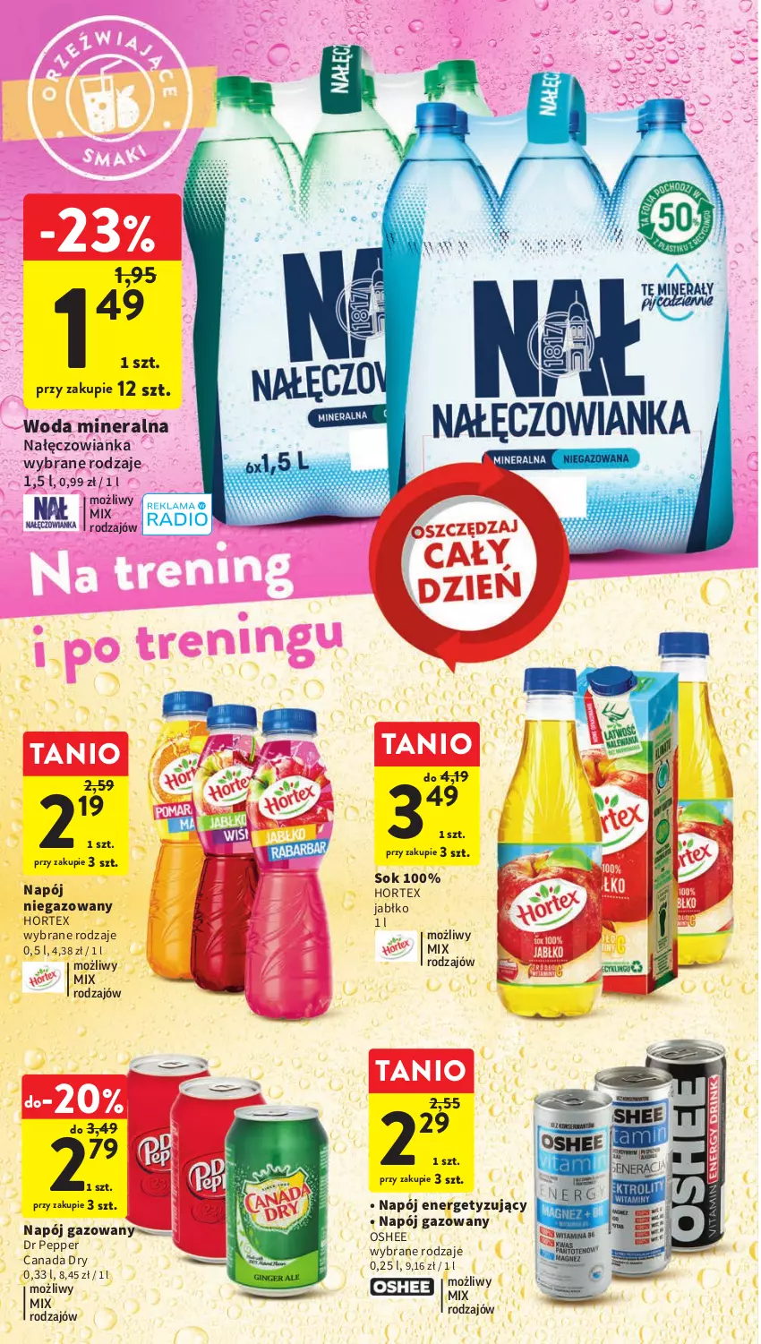 Gazetka promocyjna Intermarche - Gazetka Intermarche - ważna 12.04 do 19.04.2023 - strona 22 - produkty: Hortex, Nałęczowianka, Napój, Napój gazowany, Napój niegazowany, Oshee, Sok, Woda, Woda mineralna