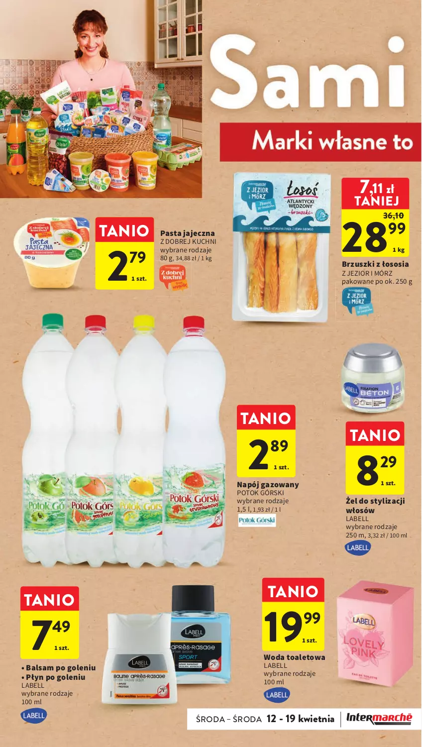 Gazetka promocyjna Intermarche - Gazetka Intermarche - ważna 12.04 do 19.04.2023 - strona 24 - produkty: Balsam po goleniu, Bell, Brzuszki z łososia, Napój, Napój gazowany, Sos, Woda, Woda toaletowa