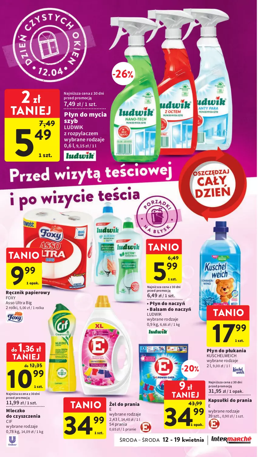 Gazetka promocyjna Intermarche - Gazetka Intermarche - ważna 12.04 do 19.04.2023 - strona 26 - produkty: Cif, Foxy, Kapsułki do prania, Ludwik, Mleczko, Papier, Płyn do mycia, Płyn do płukania, Ręcznik, Rolki