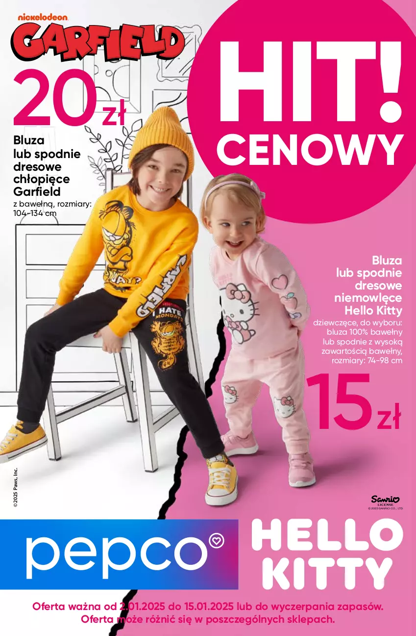 Gazetka promocyjna Pepco - Hello Kitty – Garfield - ważna 02.01 do 15.01.2025 - strona 1 - produkty: Bluza, Dres, Sok, Spodnie, Spodnie dresowe