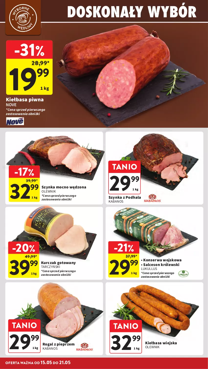 Gazetka promocyjna Intermarche - Gazetka Intermarche - ważna 15.05 do 21.05.2025 - strona 14 - produkty: Kabanos, Kiełbasa, Kiełbasa piwna, Kiełbasa wiejska, Królewski, Kurczak, Kurczak gotowany, Olewnik, Pieprz, Rogal, Salceson, Ser, Szynka, Tarczyński