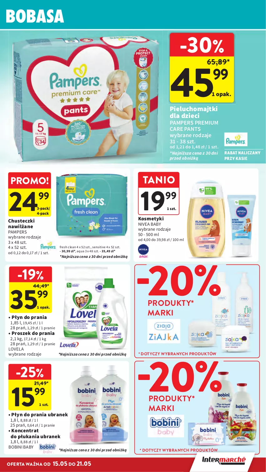 Gazetka promocyjna Intermarche - Gazetka Intermarche - ważna 15.05 do 21.05.2025 - strona 33 - produkty: Baby O, Chusteczki, Dzieci, Lovela, Majtki, Nivea, Nivea Baby, Pampers, Pieluchomajtki, Płyn do prania, Proszek do prania