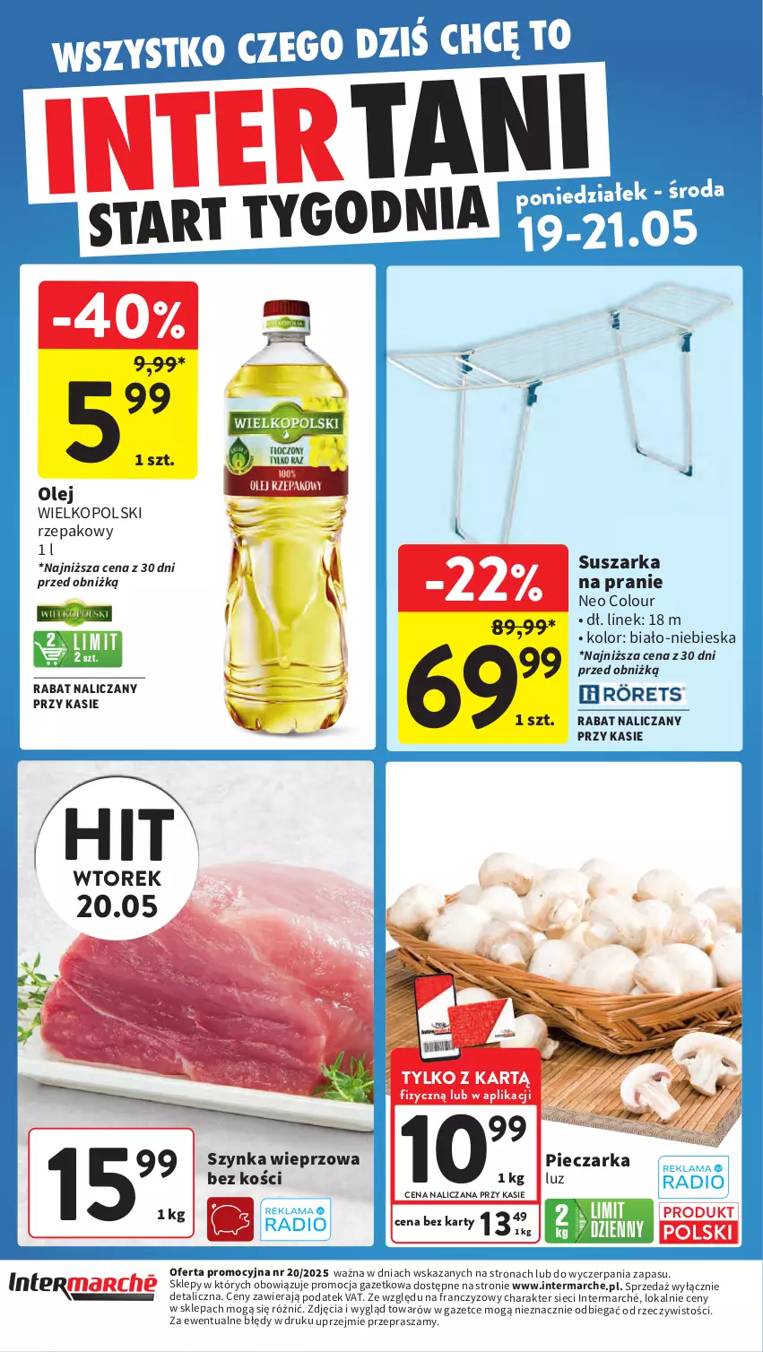 Gazetka promocyjna Intermarche - Gazetka Intermarche - ważna 15.05 do 21.05.2025 - strona 40 - produkty: Olej, Piec, Pieczarka, Suszarka, Suszarka na pranie, Szynka, Szynka wieprzowa