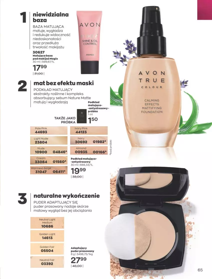 Gazetka promocyjna Avon - Katalog Avon 9/2021 kampania wrzesień - ważna 01.09 do 30.09.2021 - strona 65 - produkty: Fa, Foundation, Ivar, Makijaż, Podkład, Podkład matujący, Puder, Puder prasowany