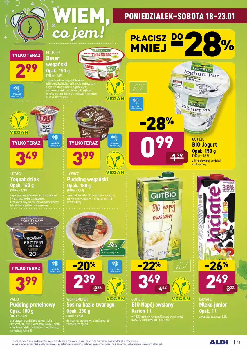 Gazetka promocyjna Aldi - ALE! CENA w ALDI - ważna 18.01 do 23.01.2021 - strona 11 - produkty: Aksam, Deser, Jogurt, Kokos, Mleko, Napój, Piec, POLMLEK, Pudding, Ser, Sok, Sos, Tera