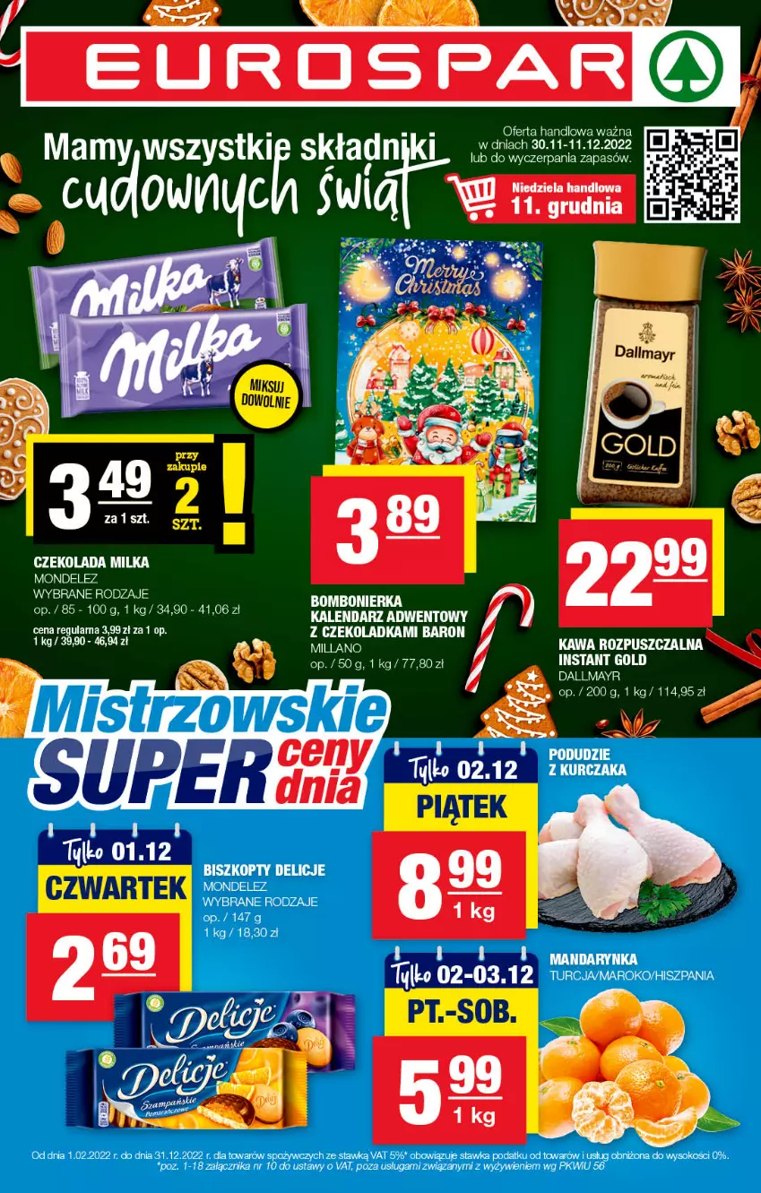 Gazetka promocyjna Spar - EuroSpar - ważna 27.11 do 07.12.2022 - strona 1 - produkty: Acer, Czekolada, Dallmayr, Kawa, Kawa rozpuszczalna, Milka