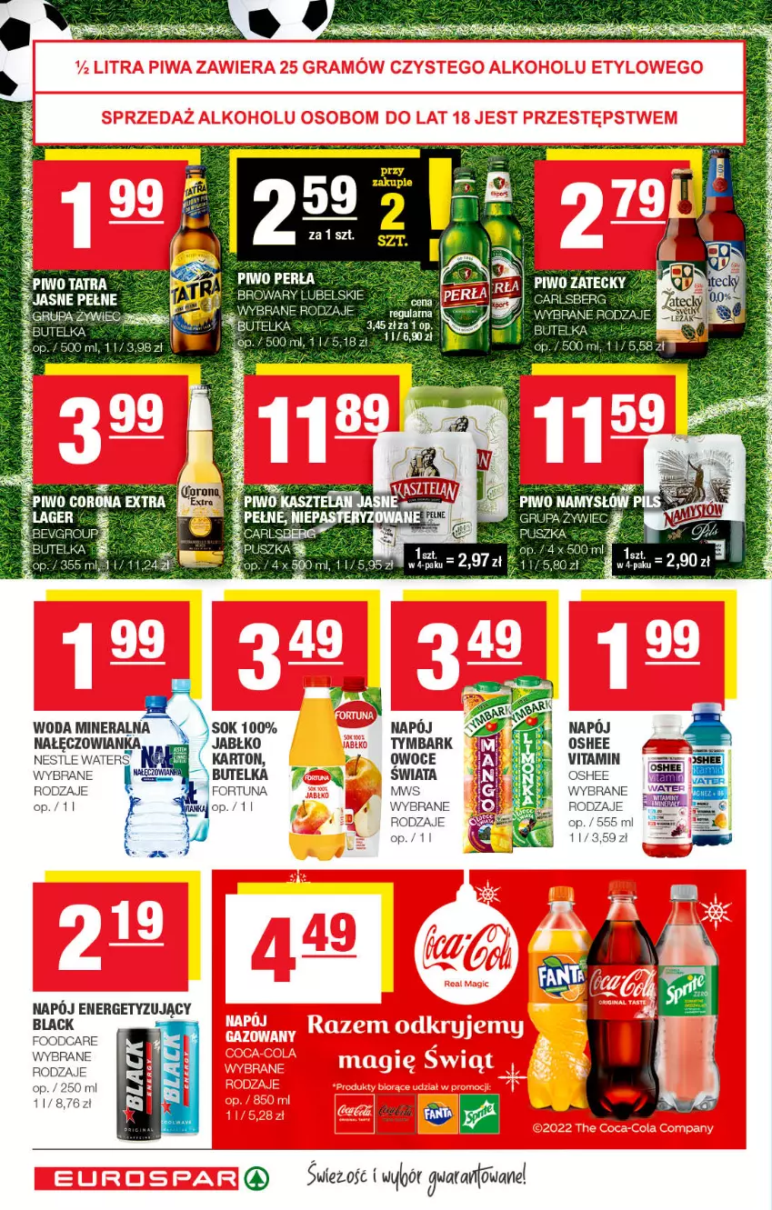 Gazetka promocyjna Spar - EuroSpar - ważna 27.11 do 07.12.2022 - strona 12 - produkty: Carlsberg, Fortuna, Lack, Nałęczowianka, Napój, Ocet, Oshee, Owoce, Perła, Piwo, Sok, Tymbark, Woda, Woda mineralna